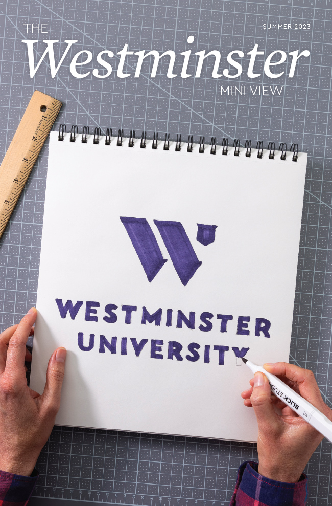 notepad with hand drawn new Westminster University logo